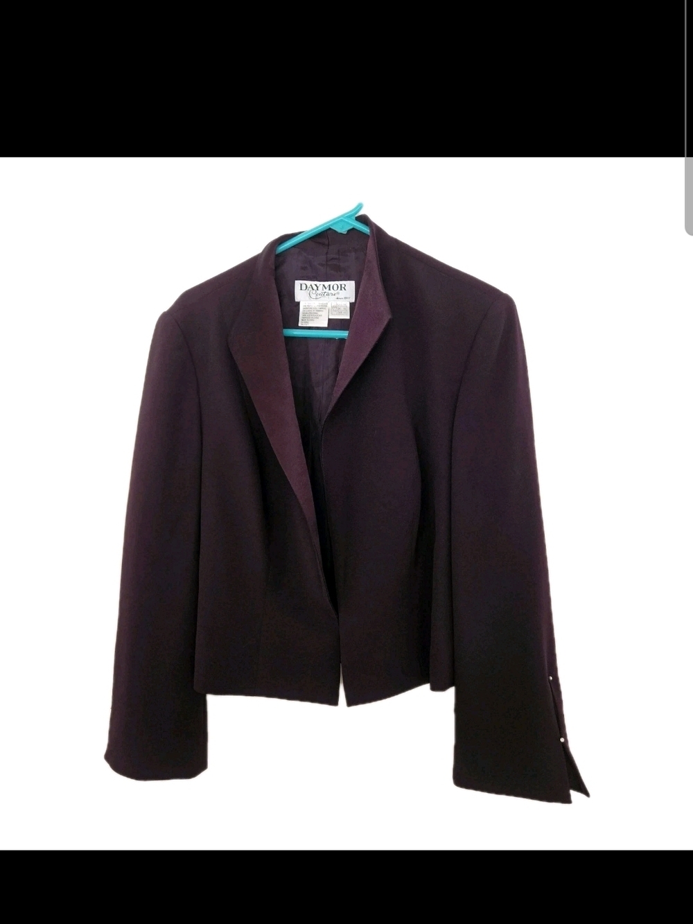 Vintage Daymor Couture Purple Cropped Blazer Jacket Beaded Pearl Cuffs Size 14